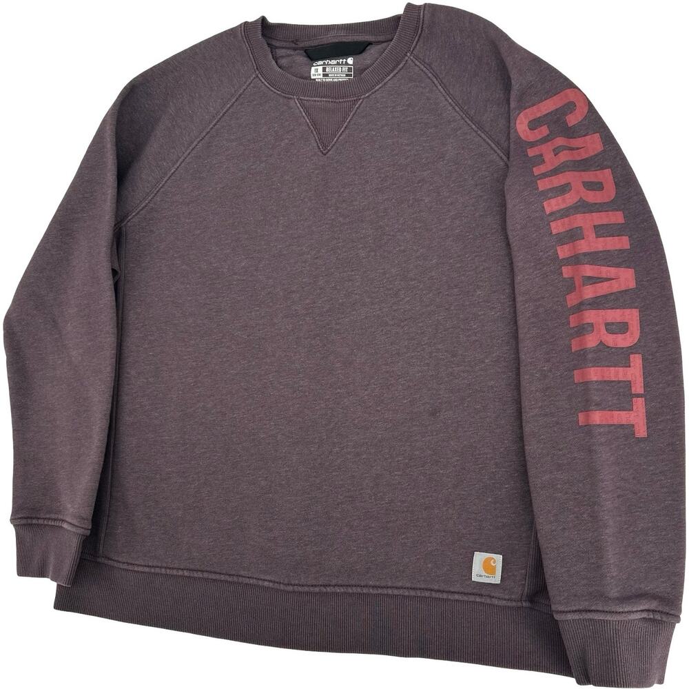 Womens Heather Purple Midweight Crewneck Block Logo Sleeve Graphic Sweatshirt 1X